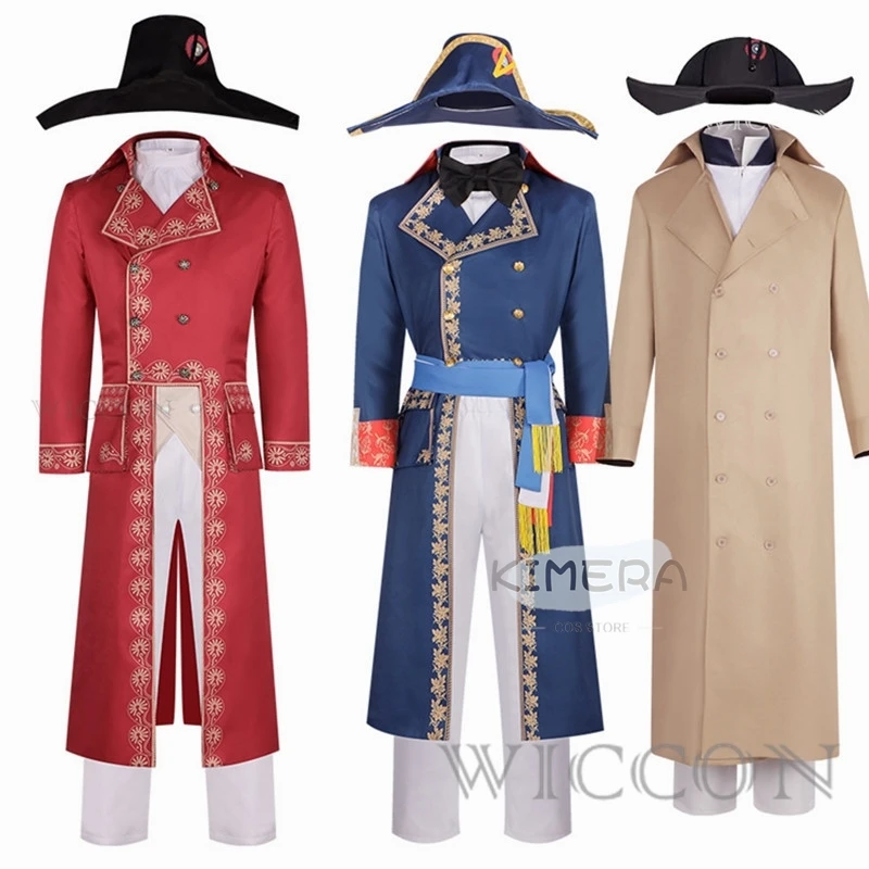 

Movie Napoleon Cosplay Costume French Emperor Cosplay Military Uniform Full Suit Coat Hat Sold Halloween Role play Party For Man