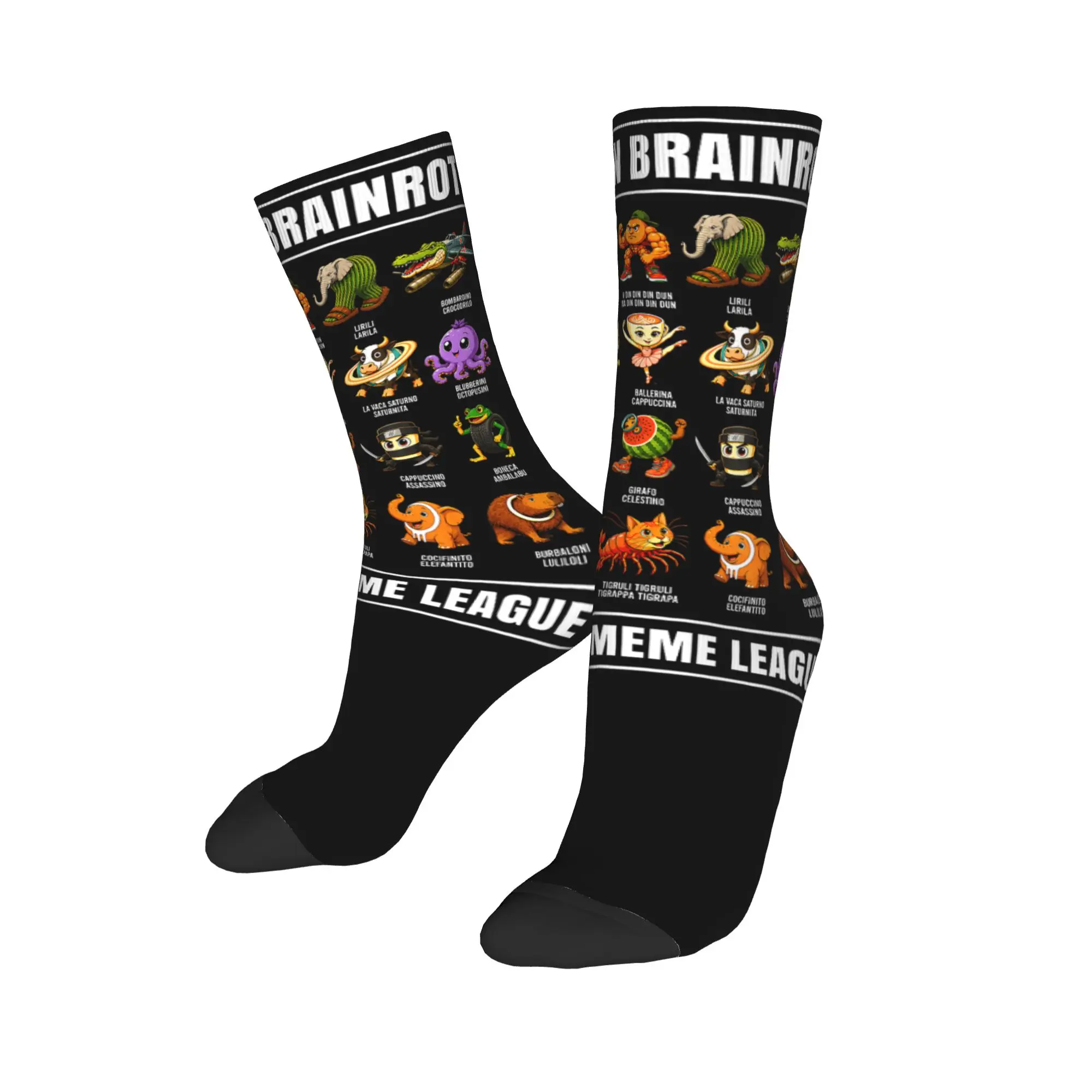Harajuku Italian Brain Rot Characters Brainrot Basketball Socks  Polyester Middle Tube Socks for Women Men Breathable