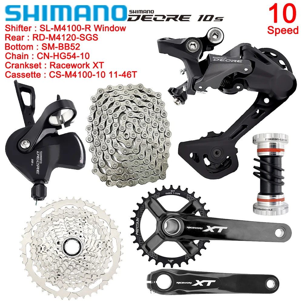 

SHIMANO Deore M4100 Complete Kit 1X10 Speed Derailleurs for MTB Bike Racework XT 170/175mm Crank M4120 Rear Derailleurs Groupset