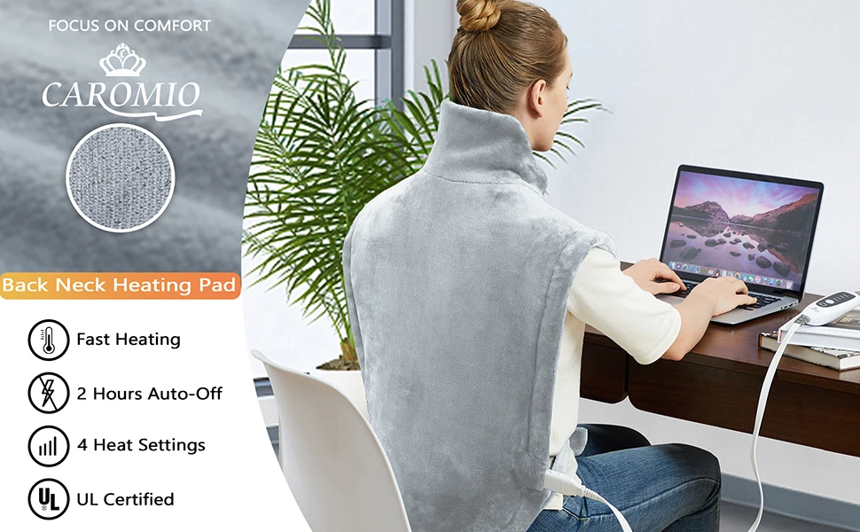 Electric Heating Pad for Back, Neck & Shoulders Extra Large 22x33 Inch, 4 Heat Settings, Fast Heating, 2-Hour Auto Shut-Off, Washable Velvet Cover， Home & Office Pain Relief