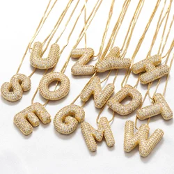 Cubic Zirconia Gold Plated Bubble Alphabet Letter Necklace Monogram Necklace Balloon Initial Necklace Gifts for Women Ladies