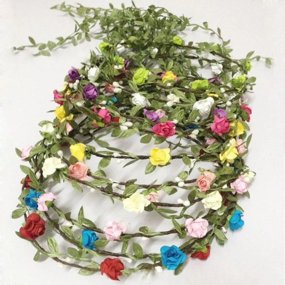 

Bohemian Simulation Flower Wedding Bridal Headdress Paper Flower Green Leaf Flower Crown Floral Wreath Wedding Bridesmaid