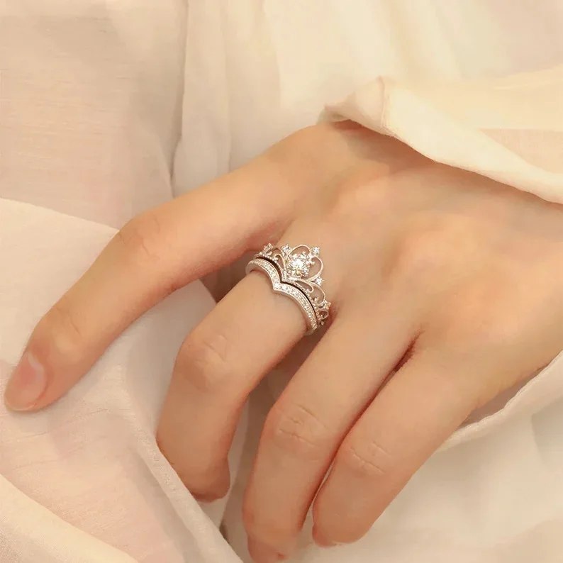 Crystal Crown Vintage Ring Set 3