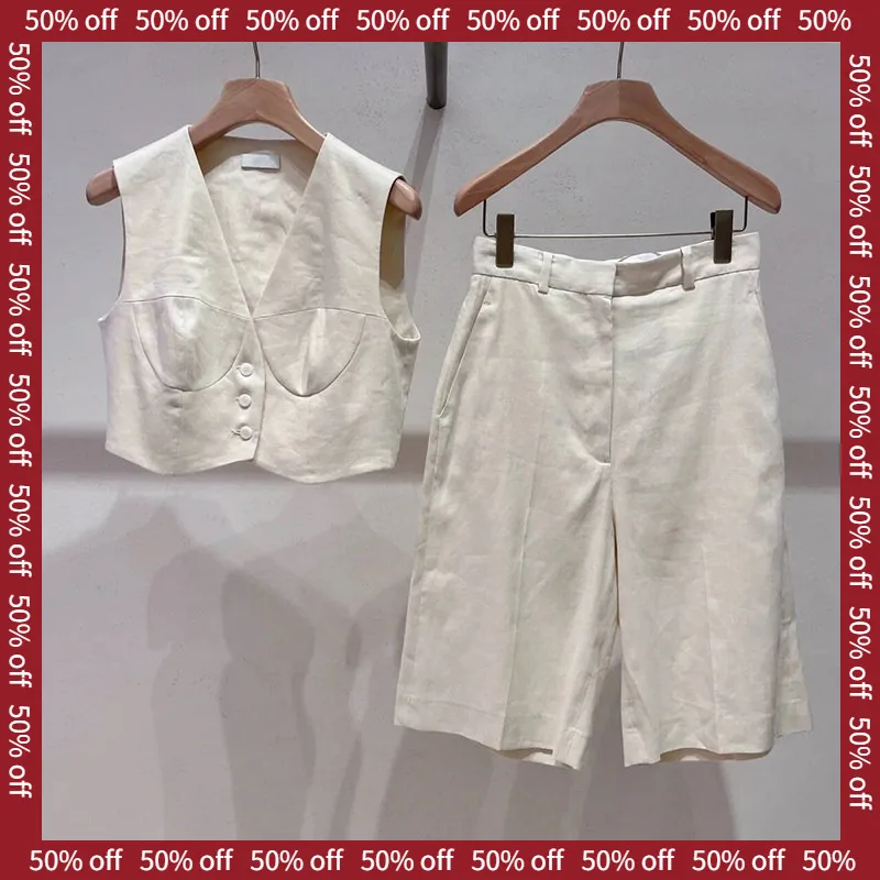 

Heidd 5D Early Spring Short Sleeve Vest And Shorts Set in off White Cotton Fashionable Two Piece Women's Summer Outfit