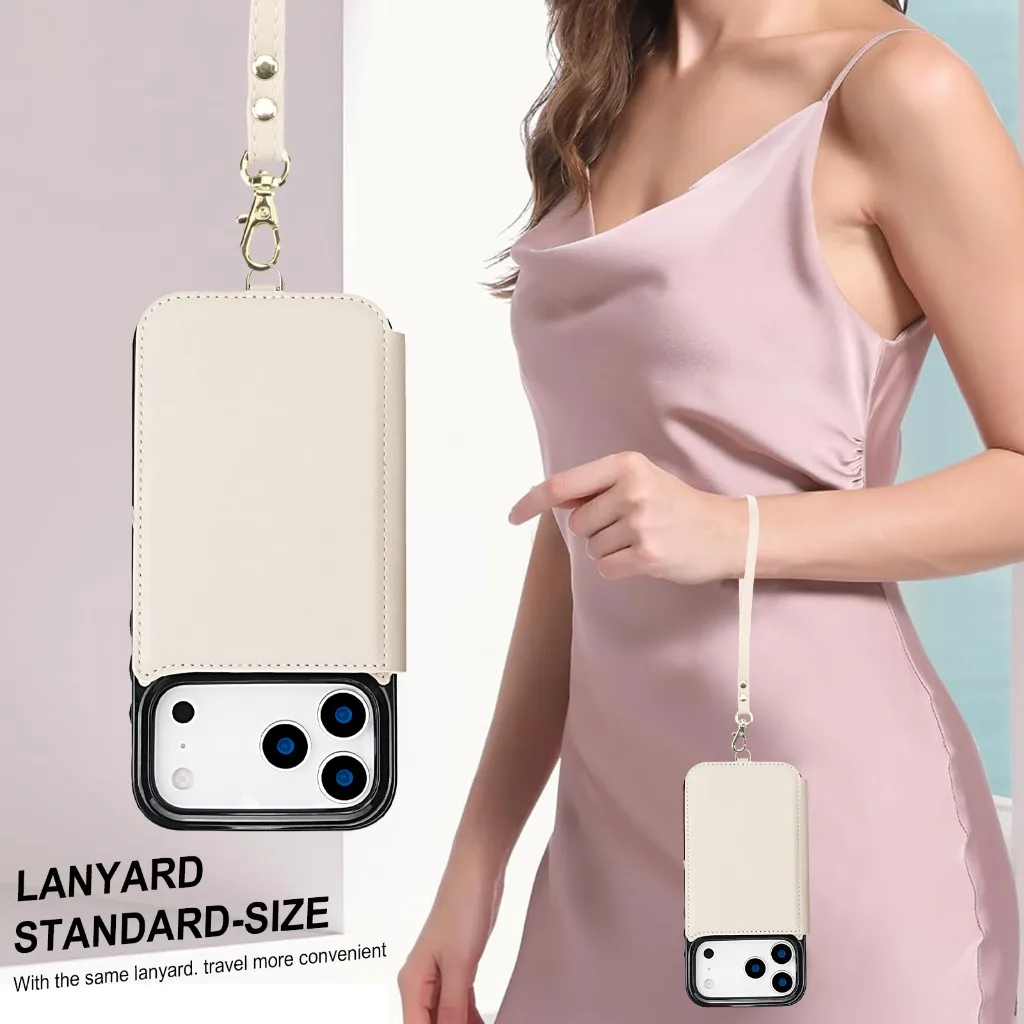 Crossbody Leather Wallet Phone Case For iPhone 17 Pro Max Air 17e 16e 15 14 Plus 13 12 Mini 11 Card Holder Wrist Strap Cover - view 4