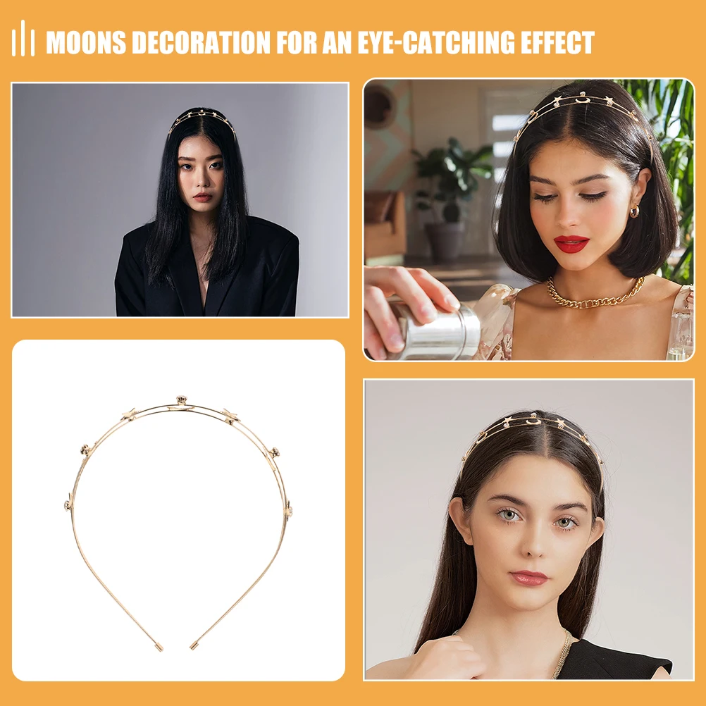 2 قطعة عصابات رأس معدنية نجمة القمر كريستال متعدد الطبقات الزفاف حفل زفاف الشعر هوب اكسسوارات للنساء سنة جديدة سعيدة عقال