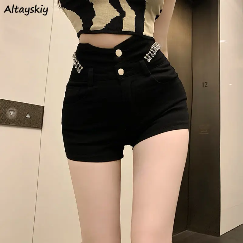 

Summer Shorts Women Denim Chic Pure 3D Decoration Slim Sexy Designed Hotsweet Clubwear Aesthetic All-match Black Trousers OOTD