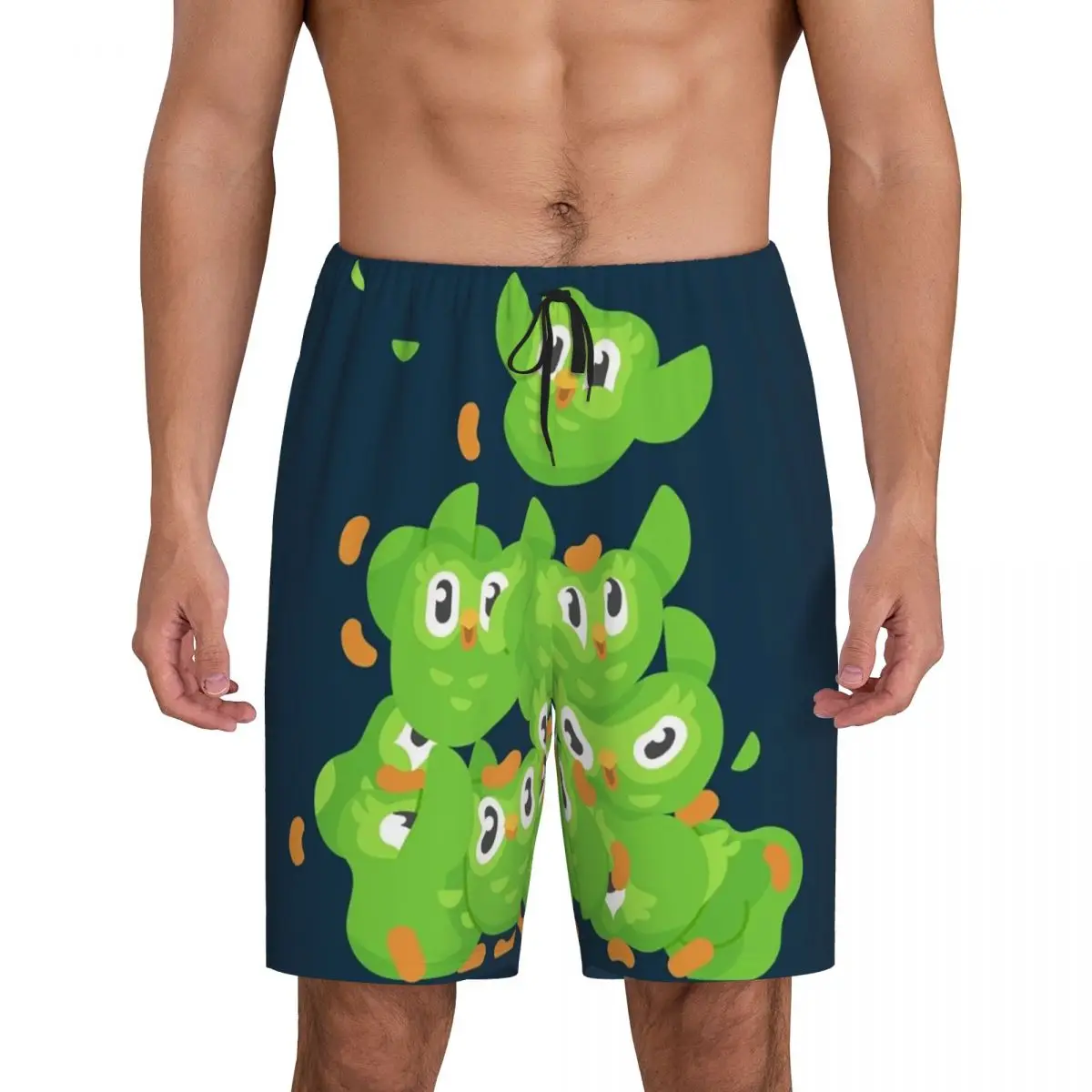 

Мужские короткие пижамные штаны Custom Duolingo Owl Duo, нижняя часть пижамы, шорты для сна и отдыха, спальные штаны