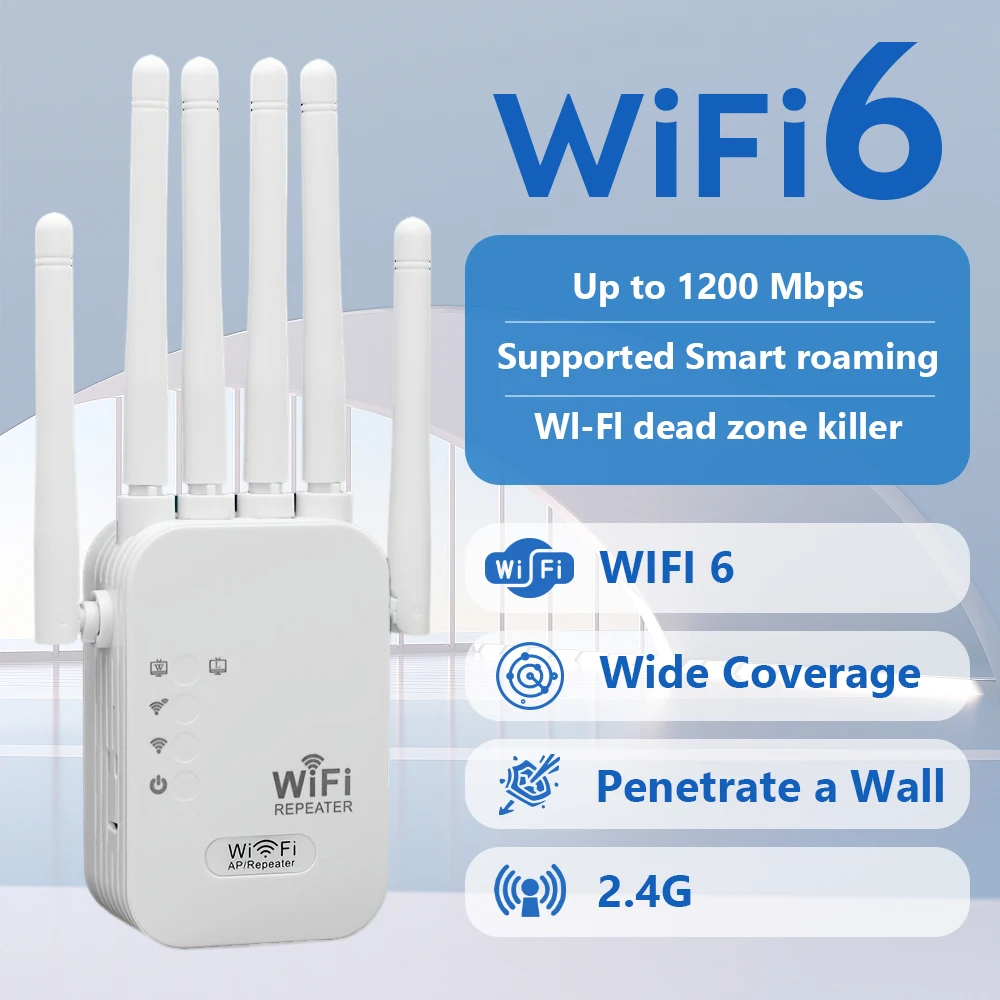 

WiFi Extender 300Mbps, 2.4Ghz, With 4 Antennas, 360° Full Coverage for 35+ Devices, Ethernet Port & 1-Tap Setup - Boost Signal