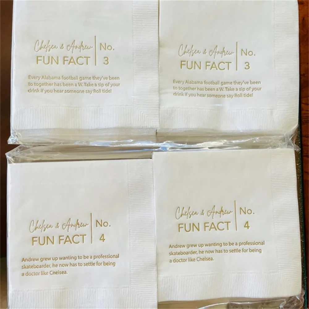 50 Trivia Personalized Napkins Birthday Wedding Trivia Napkins Fun Fact Napkins Beverage Luncheon Dinner and Guest Towels Availa