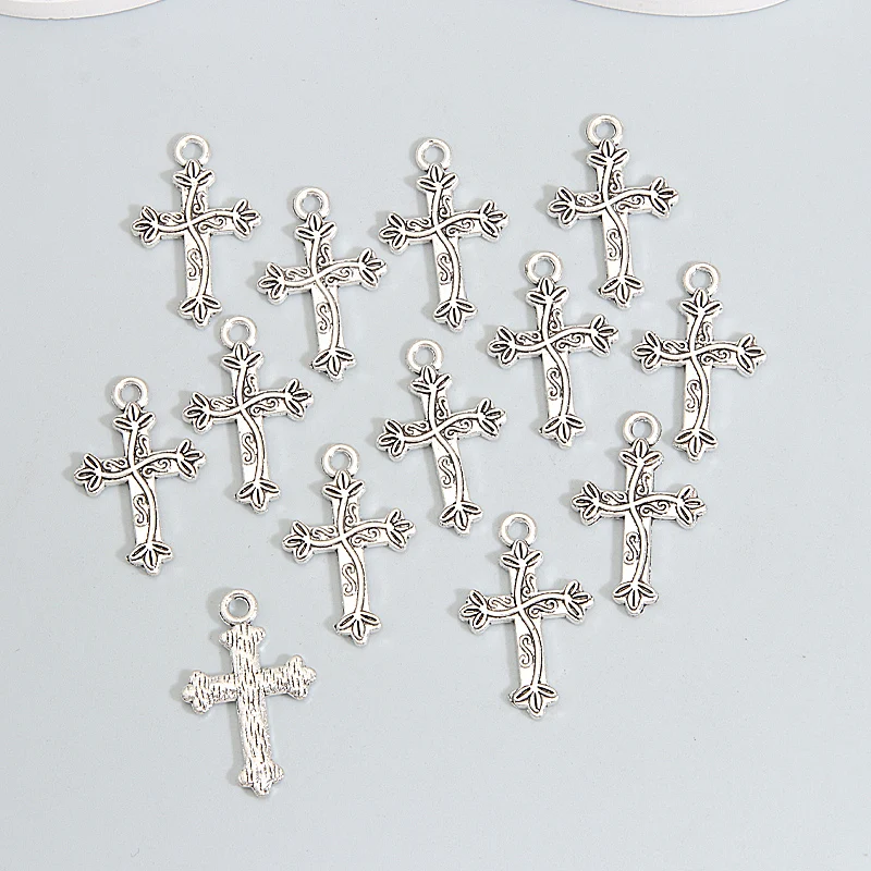 50pcs Jesus Cross Charms  Protaction Ancient Silver Color Pendants DIY Handmade Making Findings Jewelry