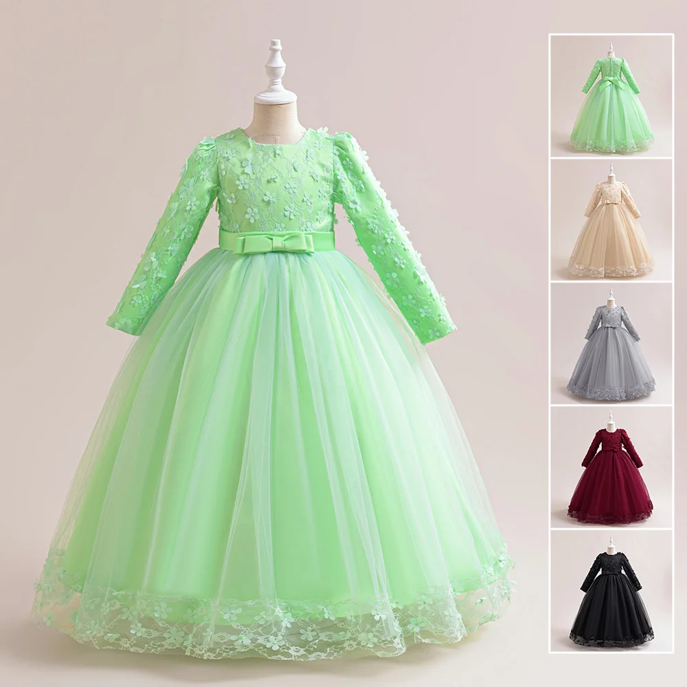 Wedding Lace Princess Gown Party Dress For Girls Teens Formal Birthday Embroidery Tutu Dresses Kids Casual Daily Holiday Costume