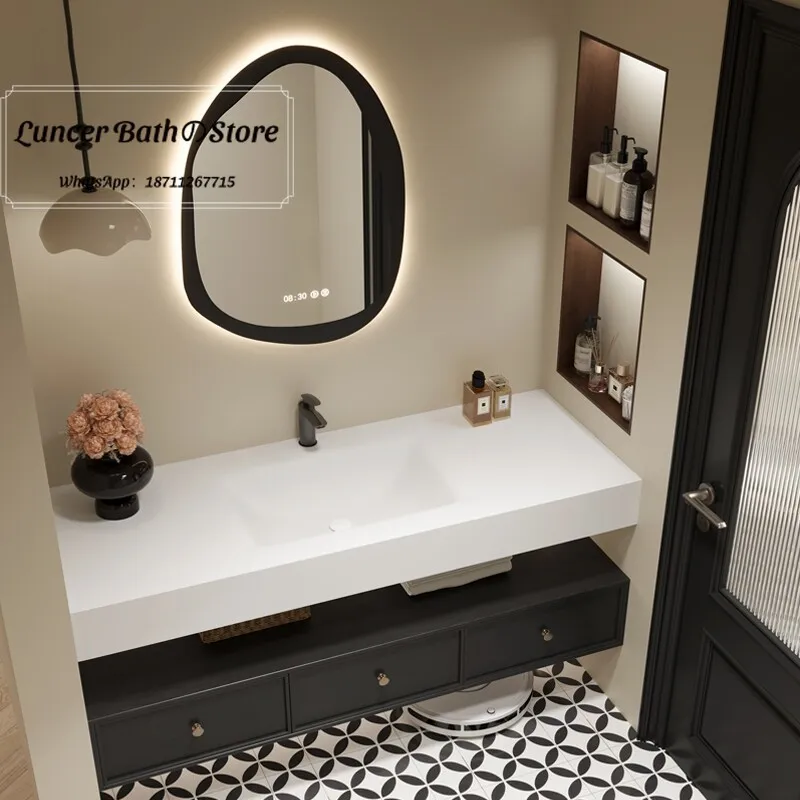 Modern Skeleton Line Bathroom Cabinet, 2025 New Arrival DuPont Corian Solid Surface Integrated Sink Washstand