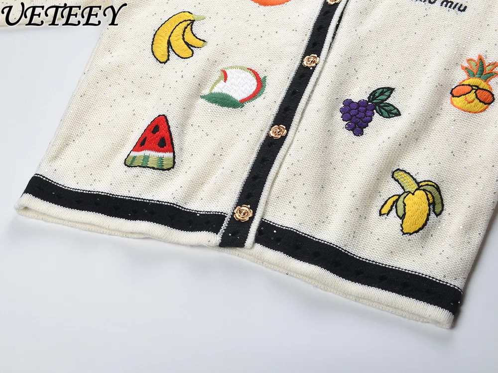 Herfst Winter Nieuw Ontwerp Geborduurd Kleurblok Ronde Hals Korte Trui Mode Leeftijdverlagend Veelzijdig Gebreid Vest Jas