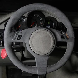 Hand-Gestikt Anti-Slip Zwart Suede Auto Stuurhoes Voor Porsche Cayenne Panamera 2010 2011 2012 Macan 718