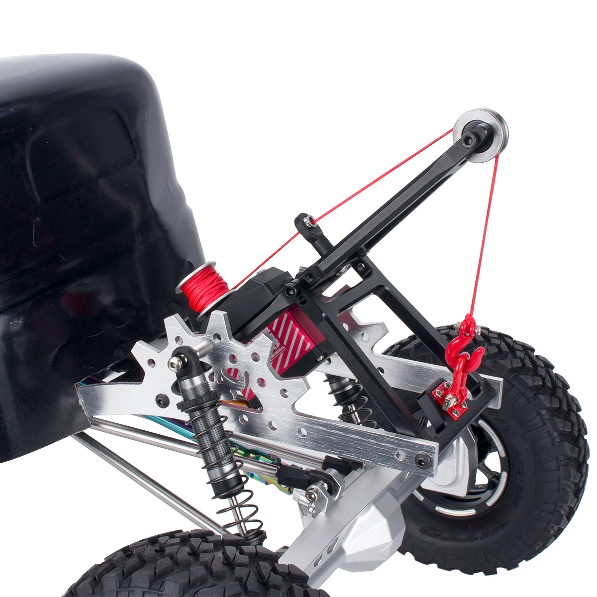 Accessoires de simulation pour châssis de voiture RC à l'échelle 1/10 SCX10 TRX4 D90 TF2 CC01 YK Tamiya LCG : crochet de treuil métallique, crochet de remorque, corde