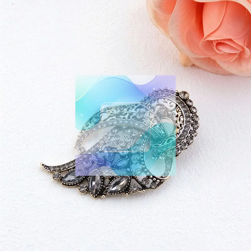 Vintage Gray Crystal Turkish Hijab Pin Elegant Brooch for Women Lapel Bridal Wedding Anniversary Gift Accessory