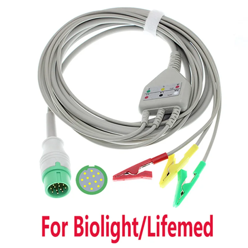 

ECG EKG 3/5 Lead One-Piece Cable and Electrode Leadwire for Biolight BLT Any View A2 A3 A5 A6 A8 Q3 Q5 Q7 V6 Lifemed M12 Monitor