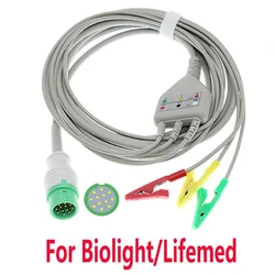 ECG EKG 3/5 Lead One-Piece Cable and Electrode Leadwire for Biolight BLT Any View A2 A3 A5 A6 A8 Q3 Q5 Q7 V6 Lifemed M12 Monitor