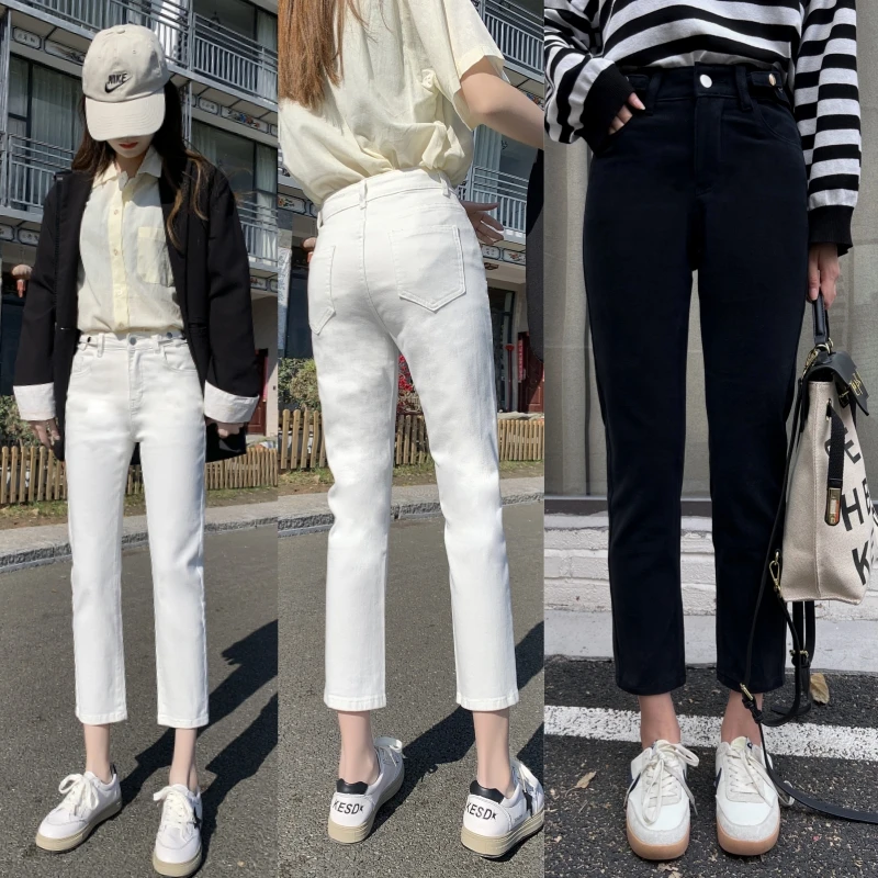 

Bla Straight Leg Jeans High Waist Nine Points Original Color Women's Small Size Slimming Cotton Casual Straight Tube Pants