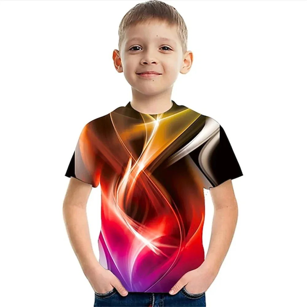 Child Boy 3D Tops Crack Korean Children's Clothing Girl Tee Shirt from 12 to 16 Years Old Teenager Summer Short Sleeve T-Shirt