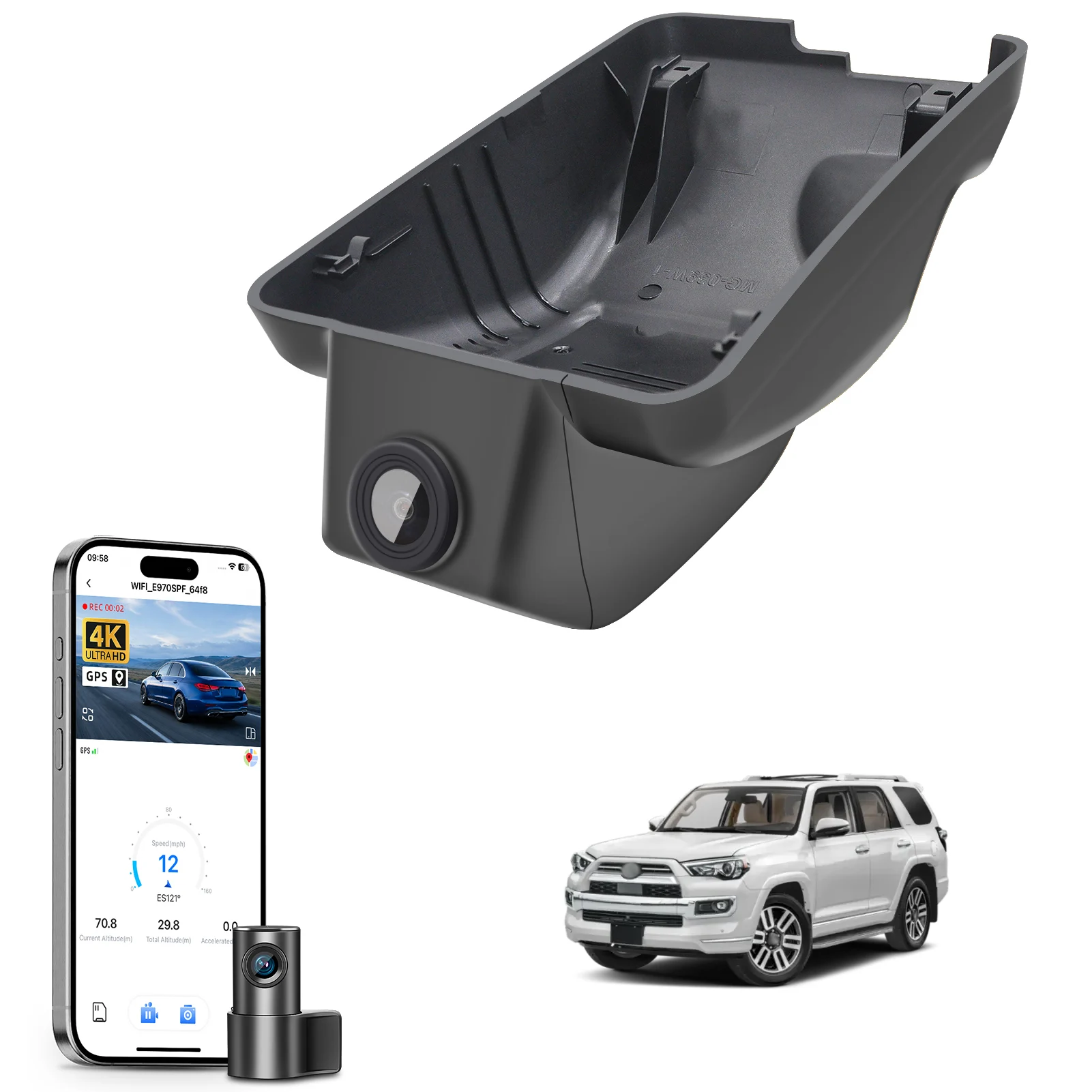Câmera Veicular Mangoal Dedicada 4K para Toyota 4Runner 2020-2026 com WiFi, APP, GPS e Visão Noturna - Plug and Play