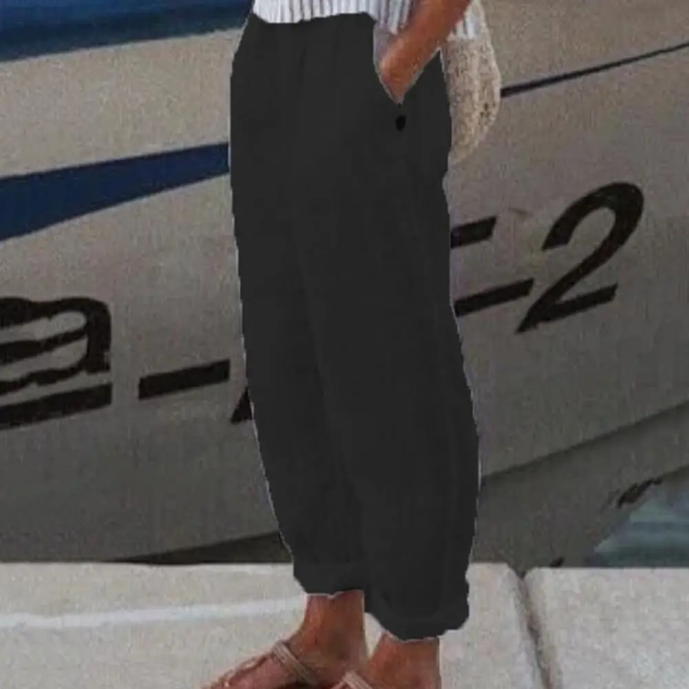 Pantaloni Vintage da Donna a Vita Alta con Elastico e Tasche Oblique, Gamba Larga Dritta, Vestibilità Ampia, Stile Retrò - Abbigliamento Femminile 80%