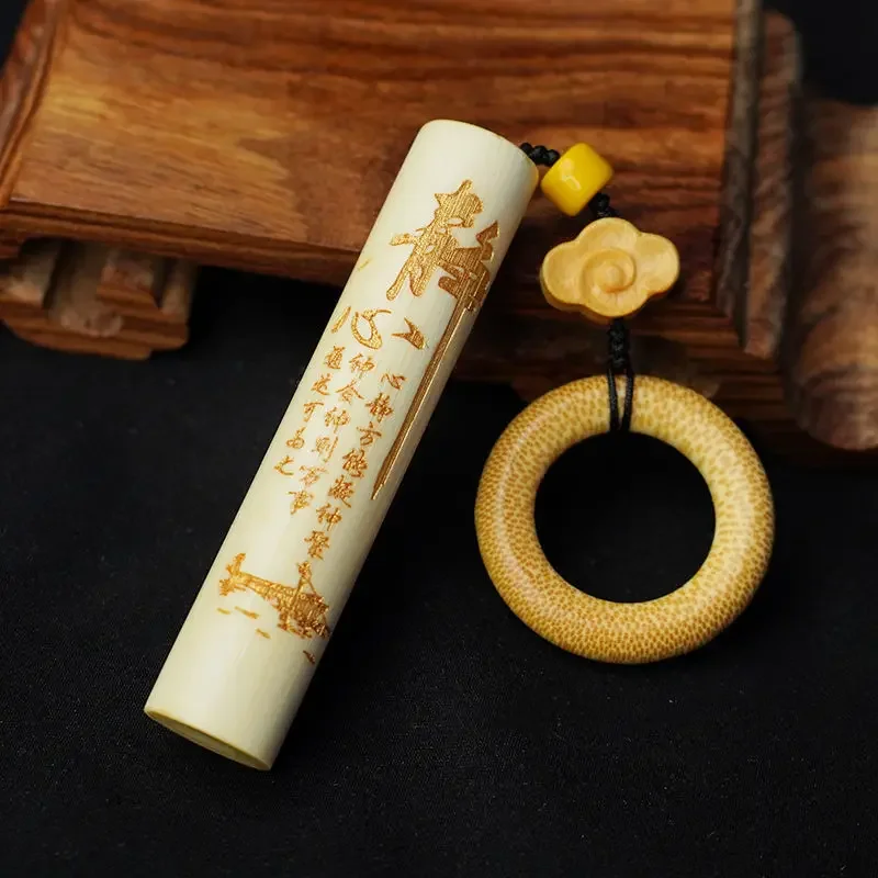 

Perfect Round Solid Bamboo Carving Meditation Handheld Piece Natural Crystal Material Gilded Craft with Accessories
