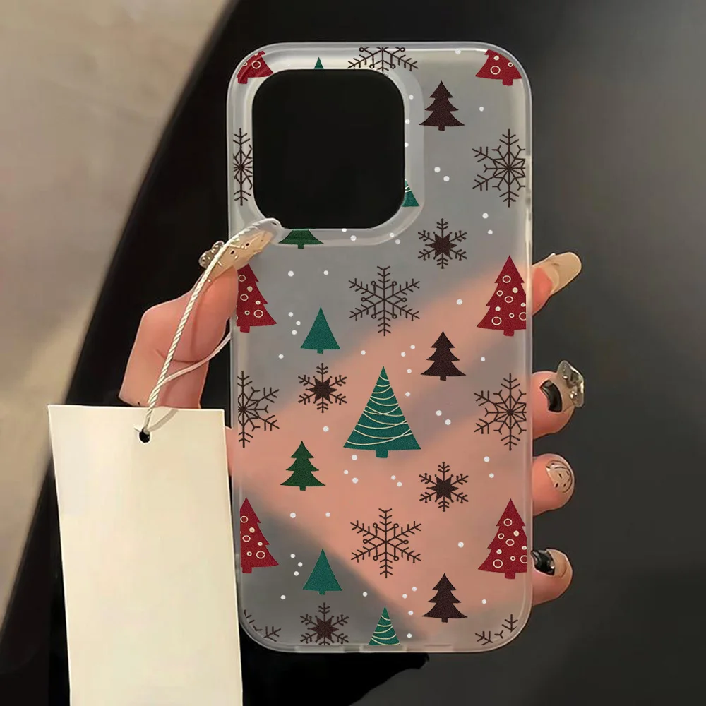Merry Christmas Frosted Clear Phone Case For iPhone 16 Pro Max 15 14 13 12 11 Pro 16 15 14 Plus Fashion For iphone Navidad Cover