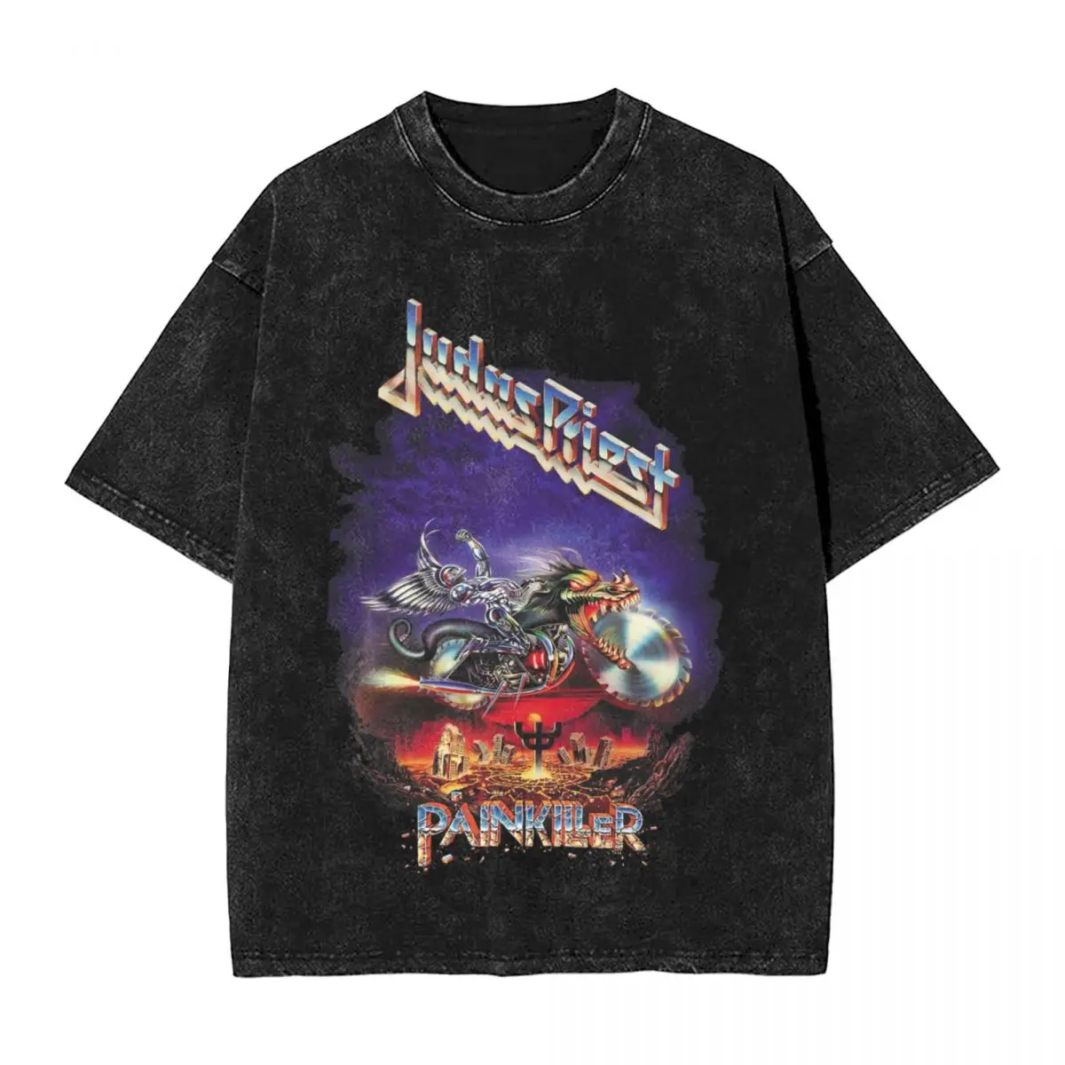 Judas Priest Washed T Shirt Streetwear Vintage T-Shirt Screaming Heavy Metal Tees Tops Men Women Short Sleeve Harajuku Graphic