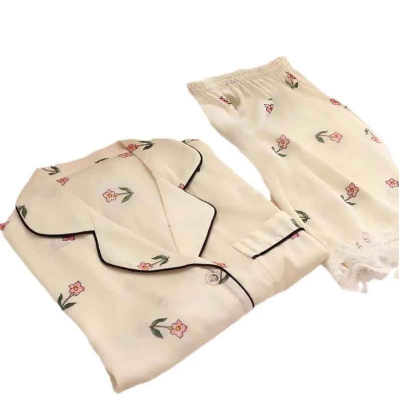 Women High Quality Light Luxury Ice Silk Pajamas Women's Pajama Home Set Nightwear Women Luxury Summer Sleepwear 3