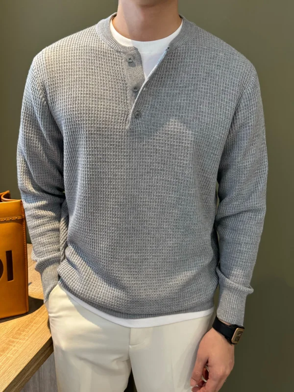 

Мягкий, приятный для кожи мужской вязаный свитер, весна-осень, свободный крой с воротником Генри, ленивый Sle, модный, средний размер, средний тонкий