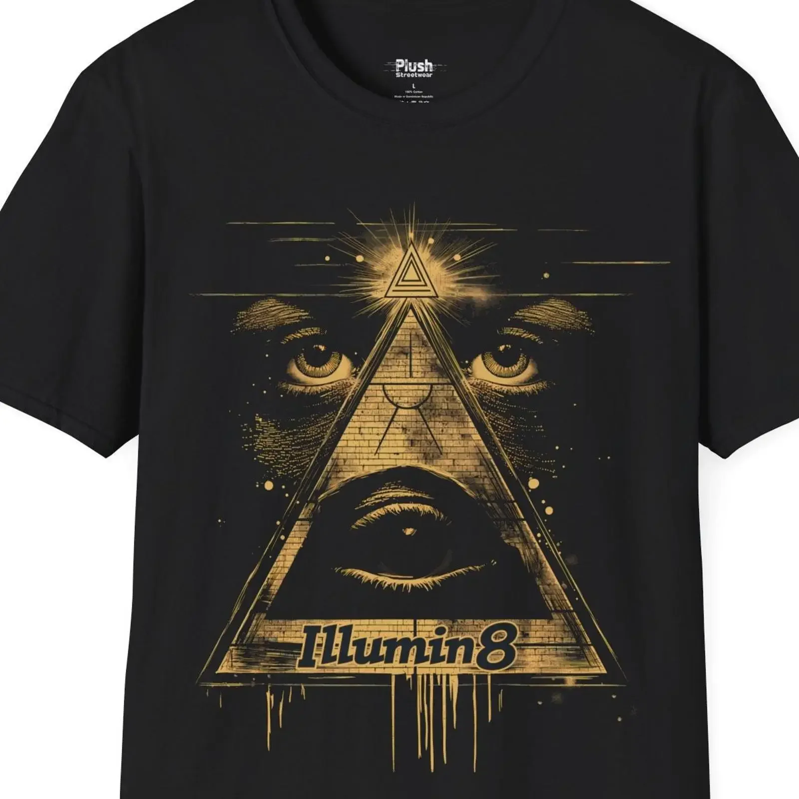 Illumin8 T Shirt Pyramid All Seeing Eye Streetwear vintage Washed Comfortable Soft graphic Casual Versatile homme Stretched
