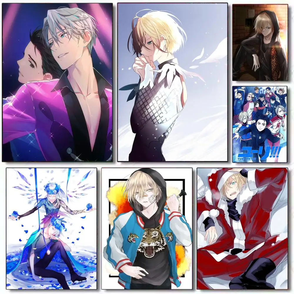 Póster de anime Y-Yuri On ICE, arte de pared autoadhesivo de PVC HD, impermeable, reutilizable para cafetería de oficina en casa
