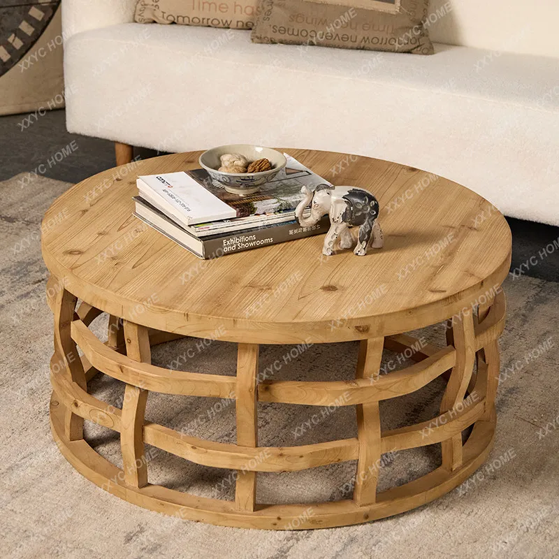 XXFactory Direct Solid Wood Round Small Coffee Table Retro Log Nordic Style Small Unit Corner Table