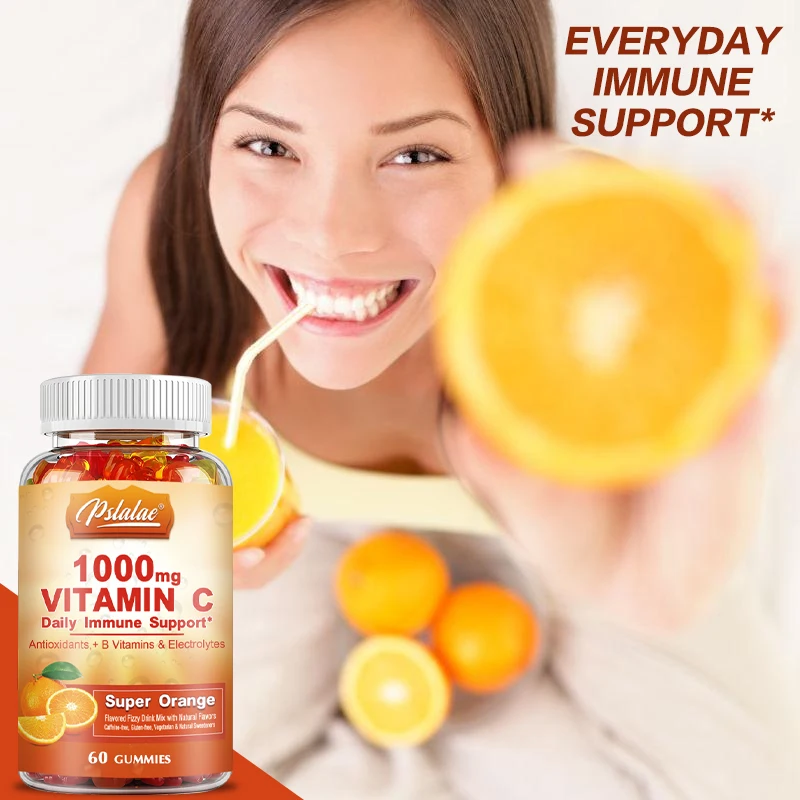 Organic Vitamin C 1000 Mg Gummies - Multivitamin with Electrolytes for Immune Support for Skin Orange Flavor - Non-GMO