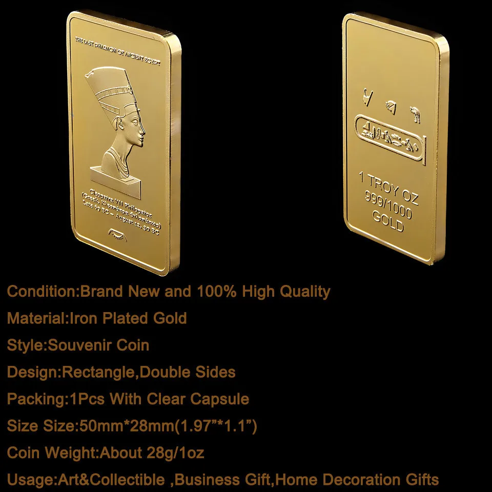 سبائك ذهبية من ملكة مصر كليوباترا ، عملات هرمية للمقتنيات ، 1 تروي أونصة ، سبائك ذهبية