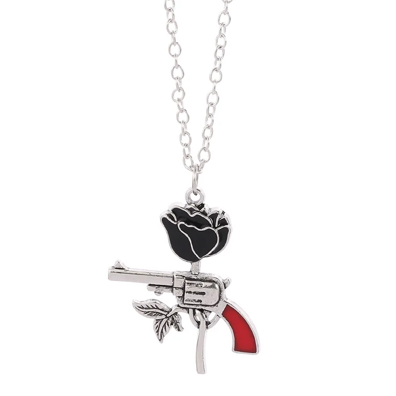 Vintage Rose Gun Pendant Jewelry Making Necklace Romantic Personality Metal Handmade Accessories Gift Best Selling Jewelry