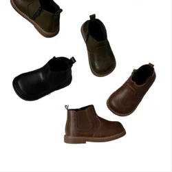 2025 Autumn Winter New Children Boots Boys Girls Short Boots Toddler Fashion Leather Shoes England Style Soft Bottom Boots 21-33