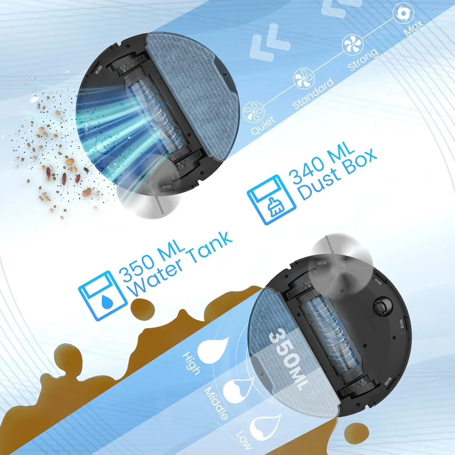 Combo robot aspirapolvere e scopa, autosvuotamento, capacità di 60 giorni, programma, autonomia di 180 minuti, mappatura domestica, Wi-Fi/App/Alexa/Remote