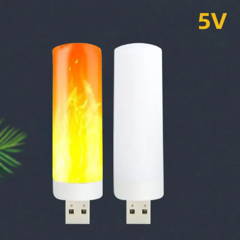 LED Flame Effect Fire Light Bulbs USB Base DC 5V Book Lamp for Power Bank Camping Lighting for home Christmas birthday party