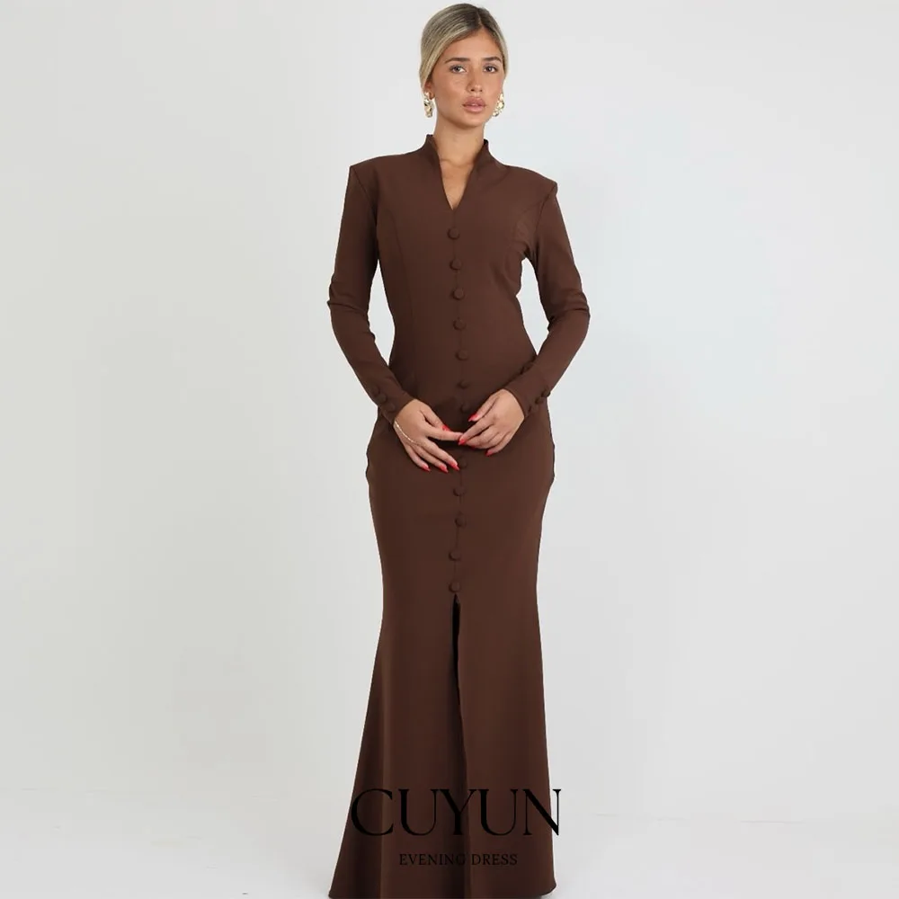

CUYUN Customized Modest Formal Evening Gown 2026 Mermaid Long Sleeves Women Party Gown with Buttons Event Dresses 2026