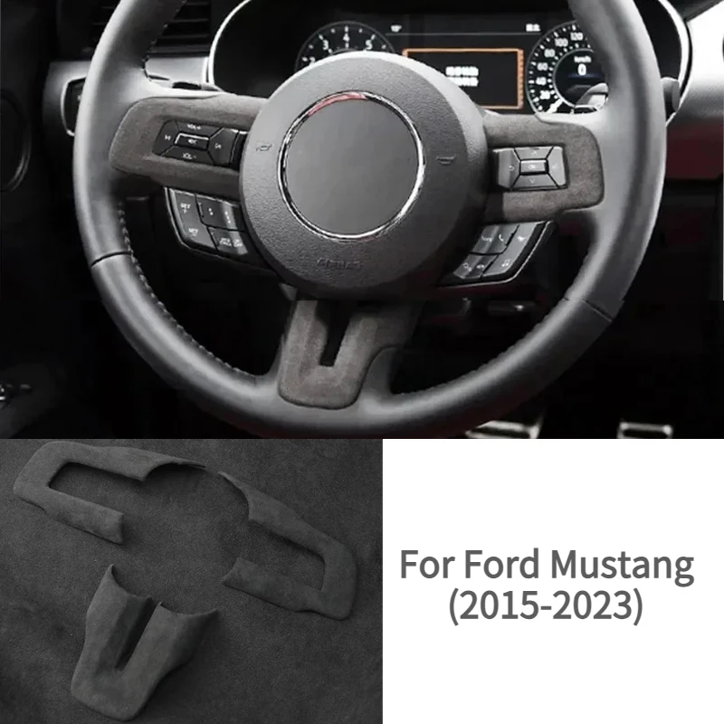 Suede Wrap Style Steering Wheel Panel Cover Trim Sticker For Ford Mustang 2015 2016 2017 2018 2020 2023 Car Interior Accessories