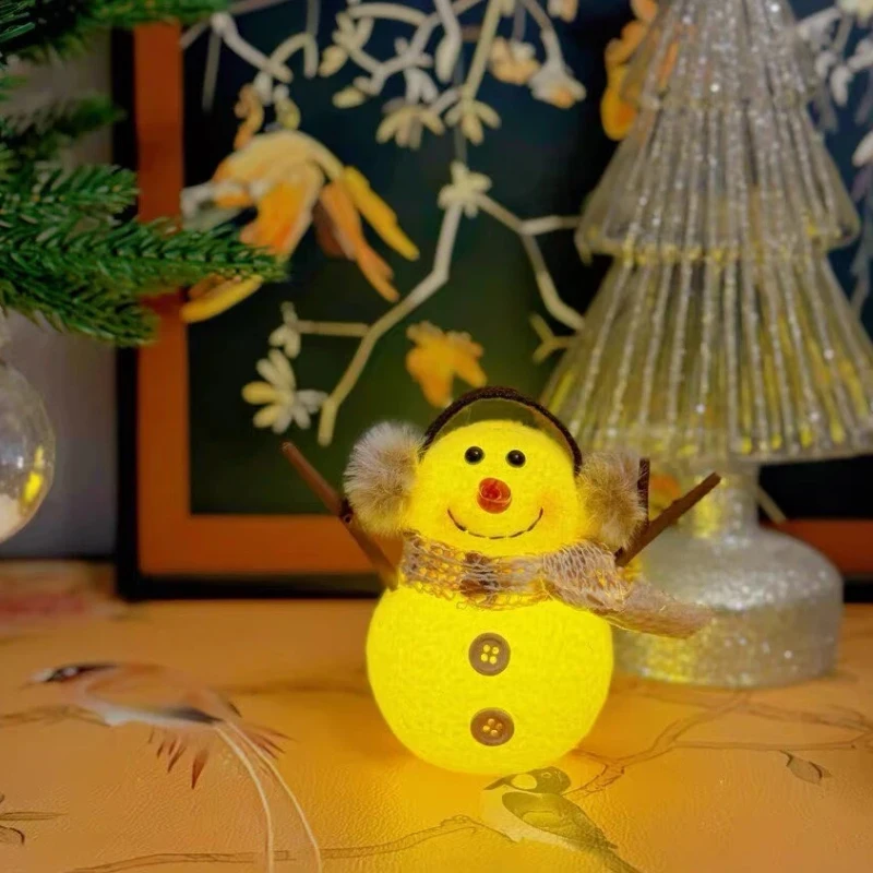 New Luminous Christmas Snowman Ornament Doll  Checkered Striped Scarf Design Kids Christmas Gift Holiday Present Gift Decoration