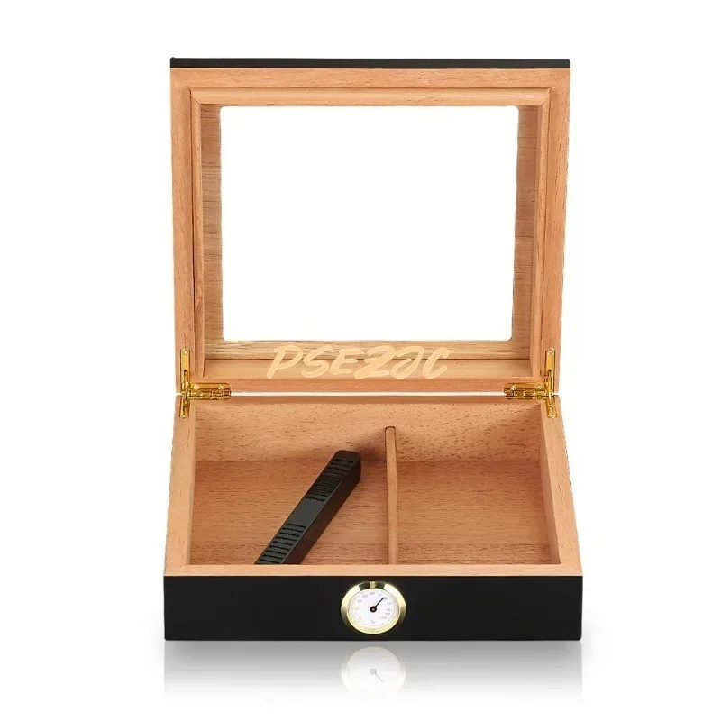 Simple and Portable Large Capacity Cedar Wooden Cigar Travel Moisturizing Storage Cigarette Box Glass Top Display
