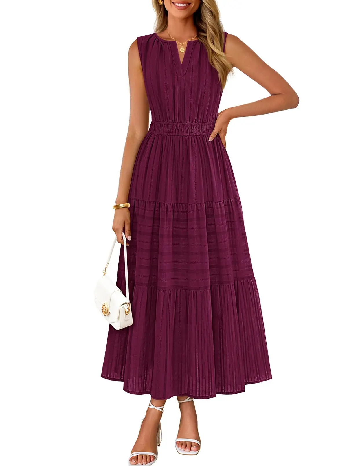 

Womens Sleeveless V-Neck Boho Midi Maxi Dress With Pockets Casual Summer Beach Vacation Dress