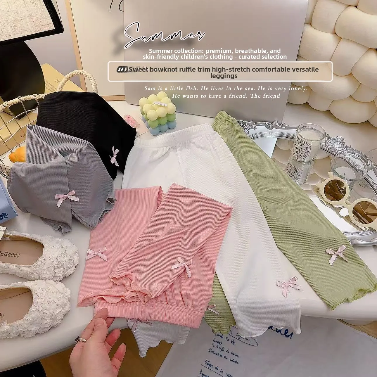 New Summer 2026 Kids Baby Girls Vintage Stripe Elastic Slim Bow Flare Pants Leggings High Waist Girls Clothing