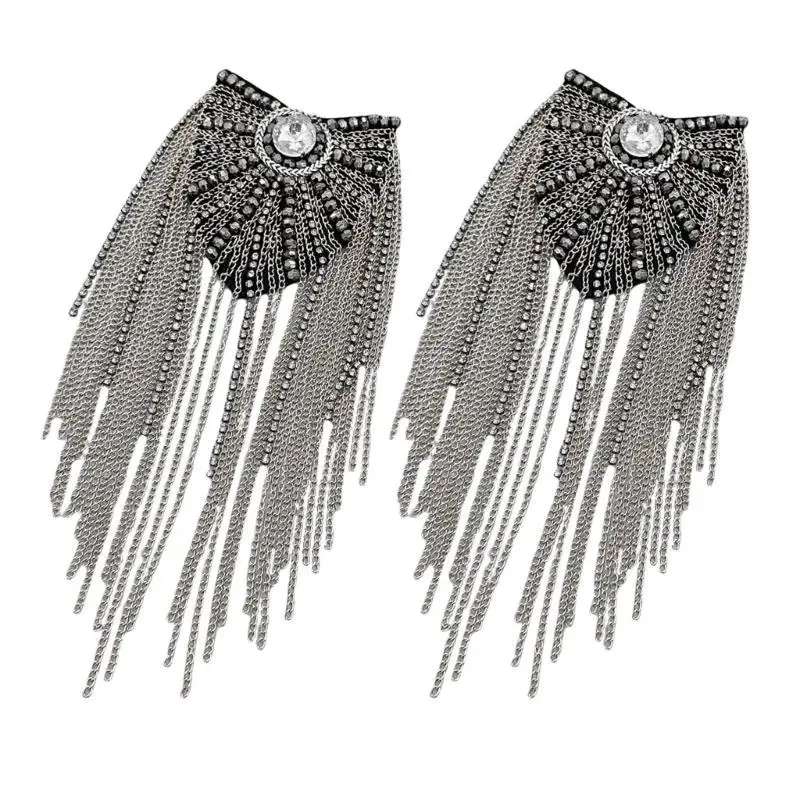 

652F Cool Metal Fringed Epaulettes for Suit Dress Accessories Suit Decoration Tassels Epaulet Shoulder Badge Decors
