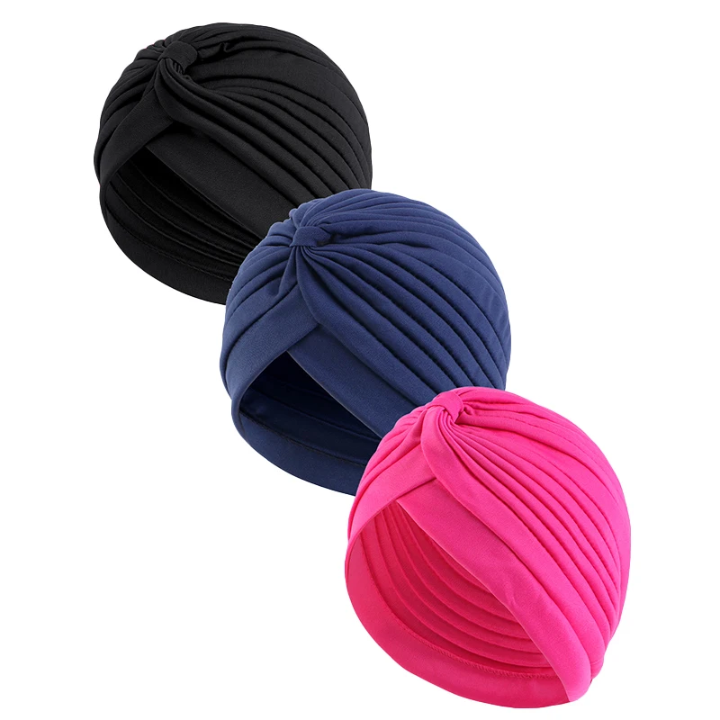 3PCS/LOT Stretchy Knot Twist Turban Bandanas Women Headscarf Bonnet Muslim Hijab Indian Hats Chemo Cap Solid Color Head Wrap