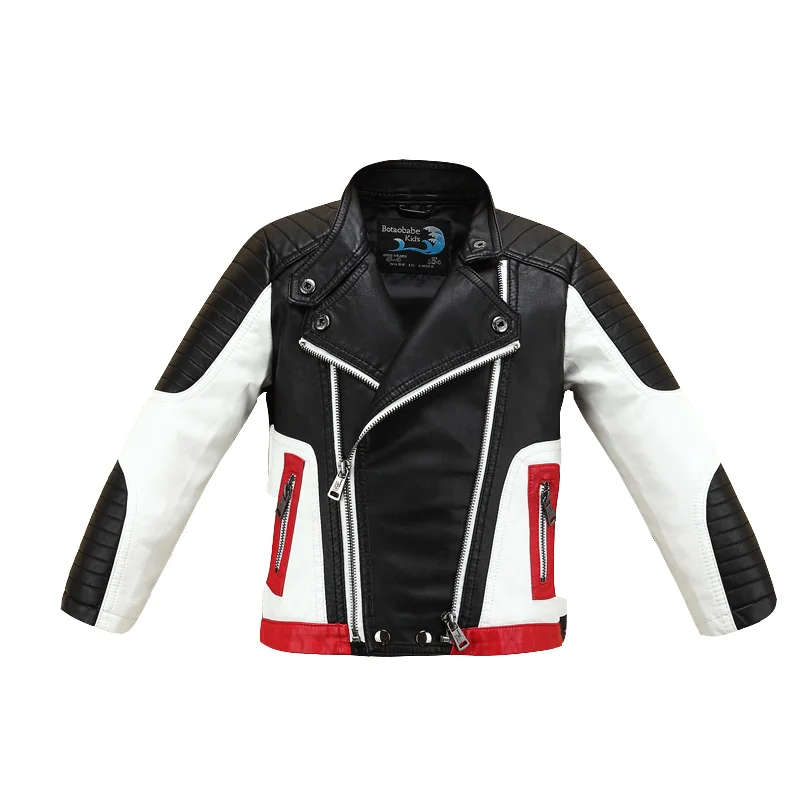 Handsome Cool Design Boys Leather Motor Jacket For Autumn Spring Kids Warm Coat Bomber Baby Toddler Winter Clothes 2-12 years